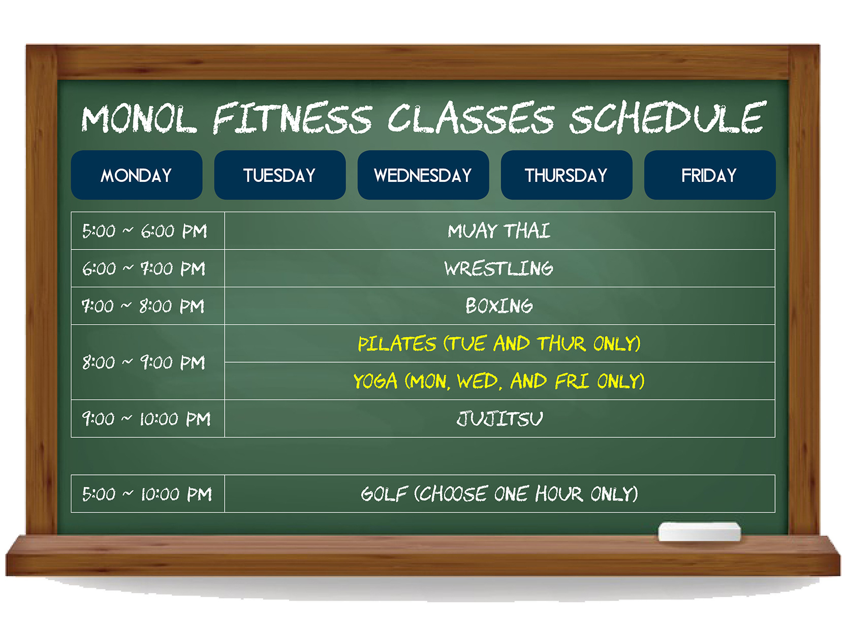 Schedule for Fitness Classes (UPDATED)